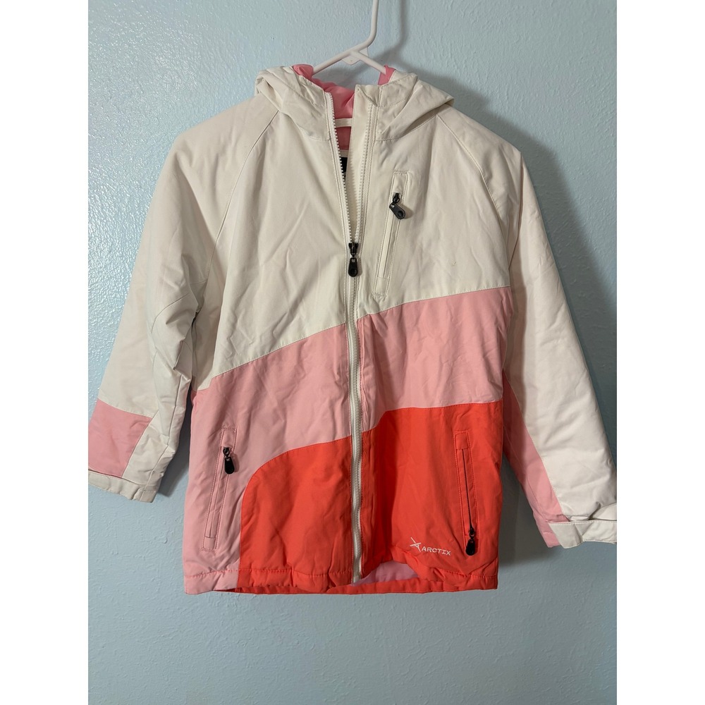 Arctix Kids Snow Jacket Pink White Orange Colorblock Insulated Coat Size M Ski